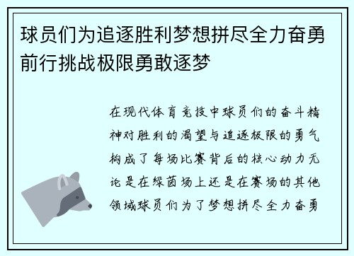 球员们为追逐胜利梦想拼尽全力奋勇前行挑战极限勇敢逐梦