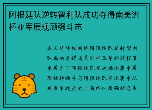 阿根廷队逆转智利队成功夺得南美洲杯亚军展现顽强斗志